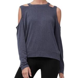 GOOD AMERICAN The Cold Shoulder Sweater Charcoal Gray Scoop Neck Sz 1 Small NWT